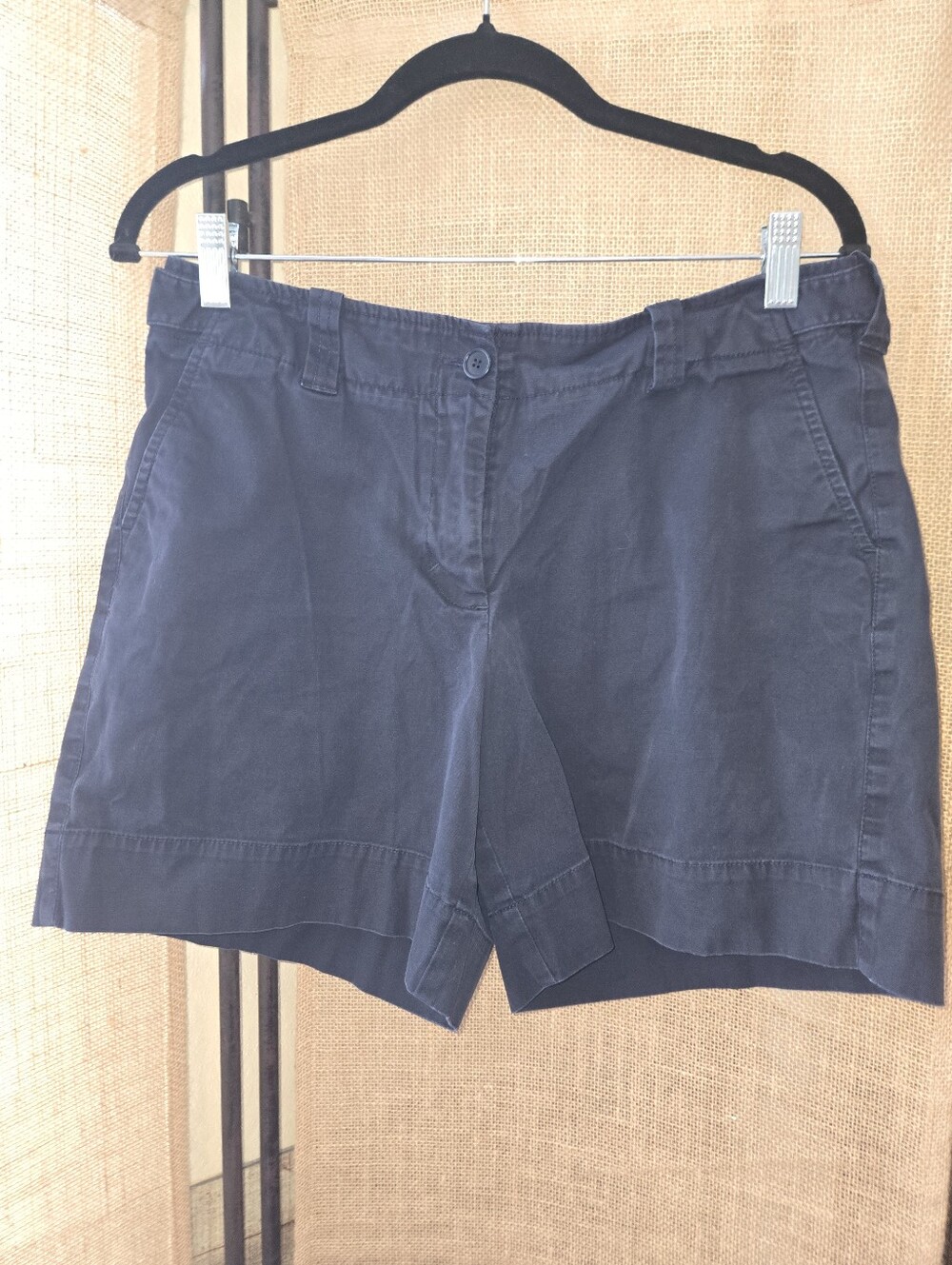 Women's Talbots Petites Stretch Classic Navy Mid-rise Shorts Large Flat Front